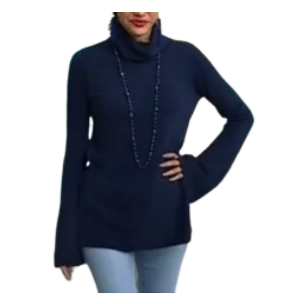 DG2 Dark Blue Flare Sleeve Turtle Neck Sweater Sz S NWT